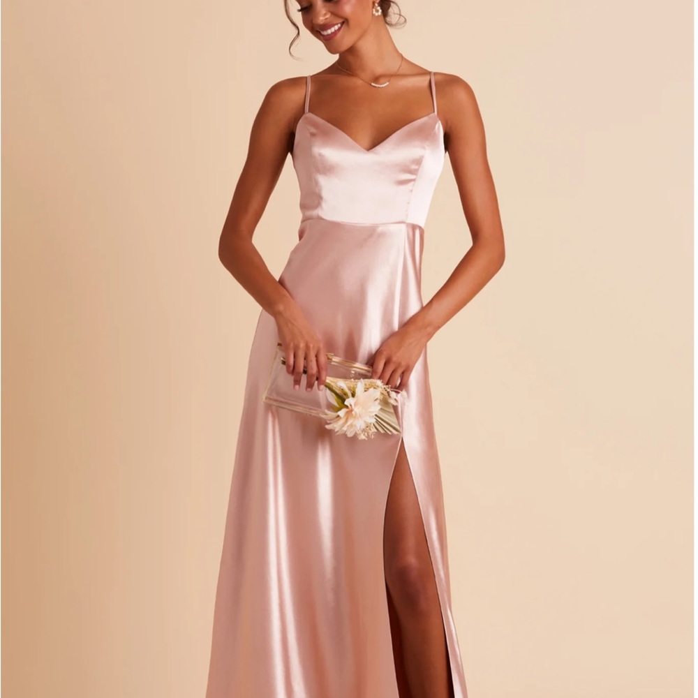 Birdy grey satin bridesmaid dress in rose gold